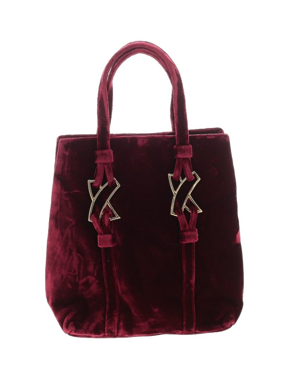 Paloma Picasso Burgundy Velvet w. Gold X Kiss Logo Motif Small Handbag Tote